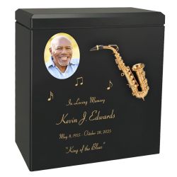 Saxophone Wood Cremation  Urn - Miniature Sax - Photo Option