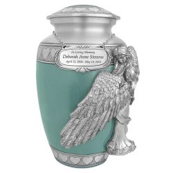 Wings of an Angel Sea Glass Hearts Adult Urn - Pro Laser Engraving - Burial Vault Option