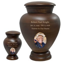 Serenity Wood Cremation Urn - Adult or Keepsake Photo Engraved Urn
