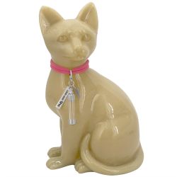 Sitting Cat Urn - Love Charms® Option - Engravable & Fur Holder - Collar Color Choice