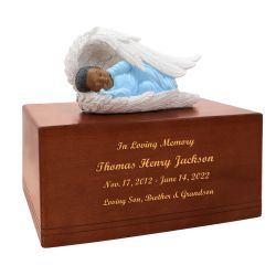 My Boy Protective Angel Wings Urn - African American Boy Urn - Winged Angel Boy