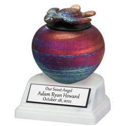 Raku Sea Turtle Infant Urn & Engraved Stand