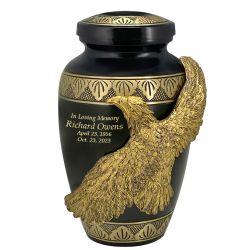 Soaring Golden Eagle Gunmetal Urn - Tribute Wreath™ - Pro Diamond Engraving