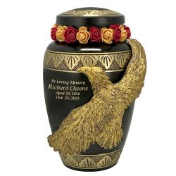 Soaring Golden Eagle Gunmetal Urn - Tribute Wreath™ - Pro Diamond Engraving