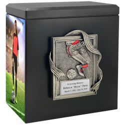 Soccer Photo Urn - 2 Photo Options - Customizable Colors - Free Engraved Plate - Quality Craftsmanship