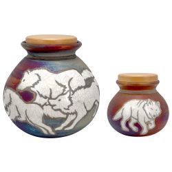 Spirit Wolves Raku Cremation Adult or Medium Urn - Personalization Option
