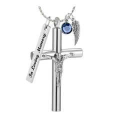 Crucifix Cremation Ash Pendant Urn - Love Charms Option