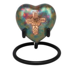 Cross Raku Heart Keepsake Urn - Stand Option