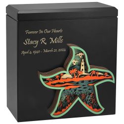 Starfish Ocean World Wood Art Cremation Adult Urn - Aquatic Cremation Urn