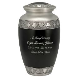 Suits of the Cards Black Cremation Urn - Poker Adult Urn - Tribute Wreath™ - Pro Diamond Engraving
