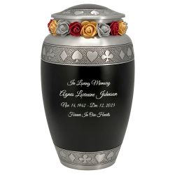 Suits of the Cards Black Cremation Urn - Poker Adult Urn - Tribute Wreath Option