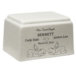 Sweet Angel Twins Cultured Marble Cream Baby Urn - Free Engraving