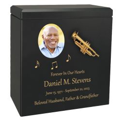 Trumpet Wood Adult Cremation Urn - Miniature Trumpet - Photo Option