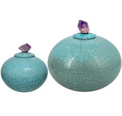 Peace & Love Turquoise Purple Crystal Raku Cremation Adult or Medium Urn - Personalization Option