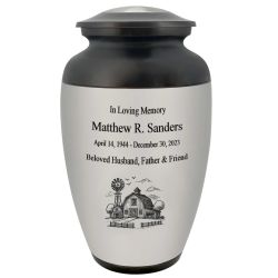 Farmer Pewter Adult Cremation Urn - Tribute Wreath® - Pro Personalization - Burial Vault Option