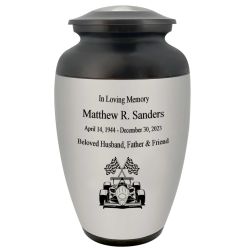 Formula One Pewter Adult Cremation Urn - Tribute Wreath™ - Pro Personalization - Burial Vault Option
