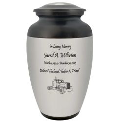 Big Rig Truck Pewter Adult Cremation Urn - Tribute Wreath™ - Pro Personalization - Burial Vault Option