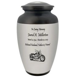 Motorcycle Pewter Adult Cremation Urn - Tribute Wreath™ - Pro Personalization - Burial Vault Option