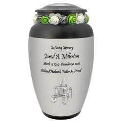 Farmer Tractor Medallion Cremation Urn - Adult Working Farm Tribute - Tribute Wreath™ - Pro Personalization - Burial Vault Option