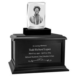 Ultra Faceted Rectangle 3D Crystal Black, Brown or White Keep The Memory® Wood Urn Set - 3D Crystal Photo Engraved Wood Urn