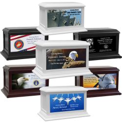 US Armed Forces Army, Navy, Marine Corps , Air Force, Coast Guard Adult or Medium Wood Keep The Memory® Cremation Urn