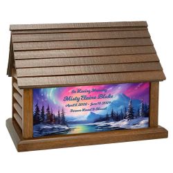 Watercolor Northern Lights Cremation Urn - Log Cabin Keep The Memory® 