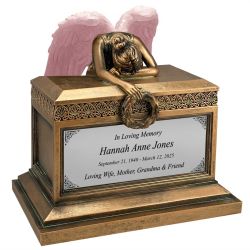 Weeping Angel Pink Adult Cremation Urn - Custom Engraving - Beautiful Mourning Angel - Adult Sized