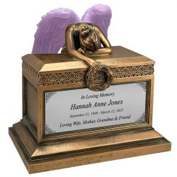 Weeping Angel Purple Adult Cremation Urn - Custom Engraving - Beautiful Mourning Angel - Adult Sized