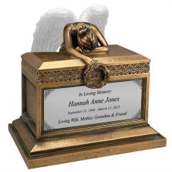 Weeping Angel White Adult Cremation Urn - Custom Engraving - Beautiful Mourning Angel - Adult Sized