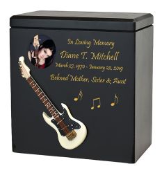 White Electric Guitar Wood Adult Cremation Urn - Miniature Guitar - Photo Option