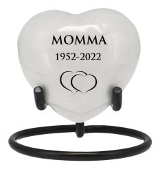 White Swirl Engraved Heart Keepsake Urn - Stand Option