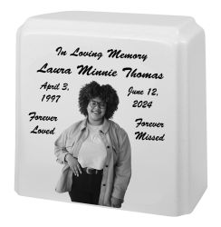 White Granite Photo Adult Urn - Black and White Picture Urn