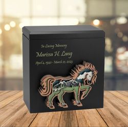 Wild Horse Wood Art Cremation Adult Urn Wilderness Cremation Urn