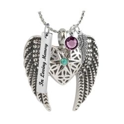 Heart Wings Aqua Marine Crystal Ash Pendant - Love Charms Option