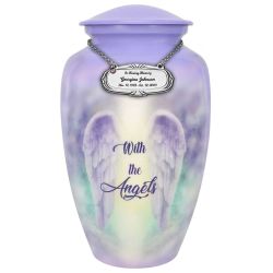 With The Angels Medium or Adult Sized Cremation Urn - Tribute Wreath™ - Pro Personalization - Burial Vault Option