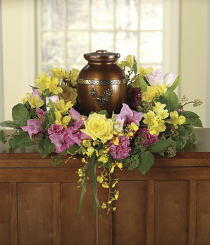 funeral flowers with urns