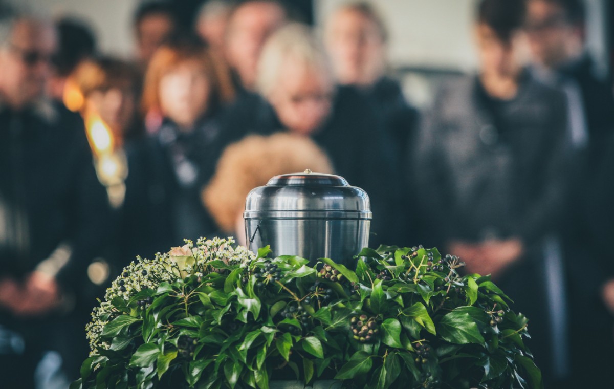 Cremation Urn at funeral service.