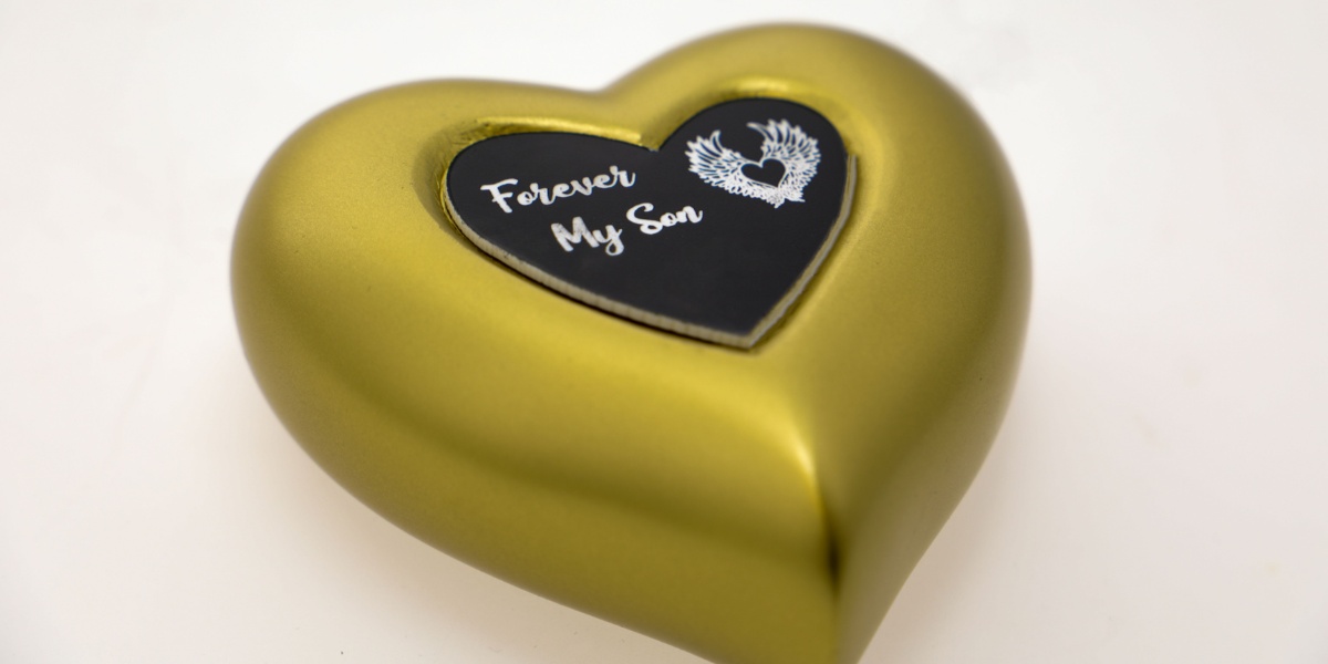 Forever My Son heart shaped cremation keepsake urn.