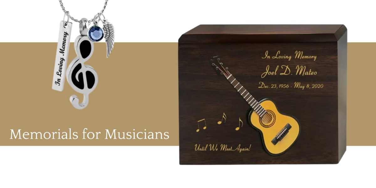 Memorials for musicians. Cremation urns & jewelry for musicians.