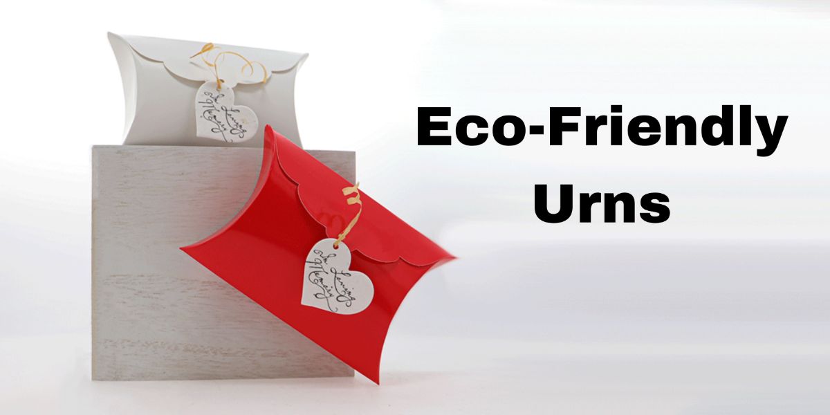 Red and white eco-friendly urns.