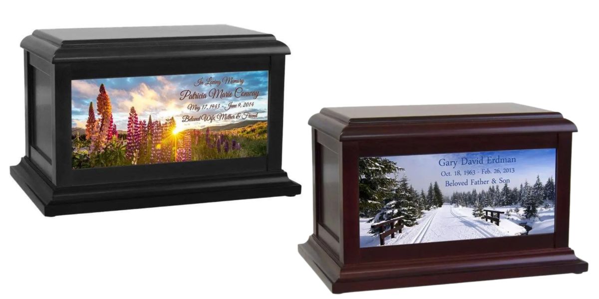 Fall & winter themed Keep The Memory Urns by In The Light Urns.