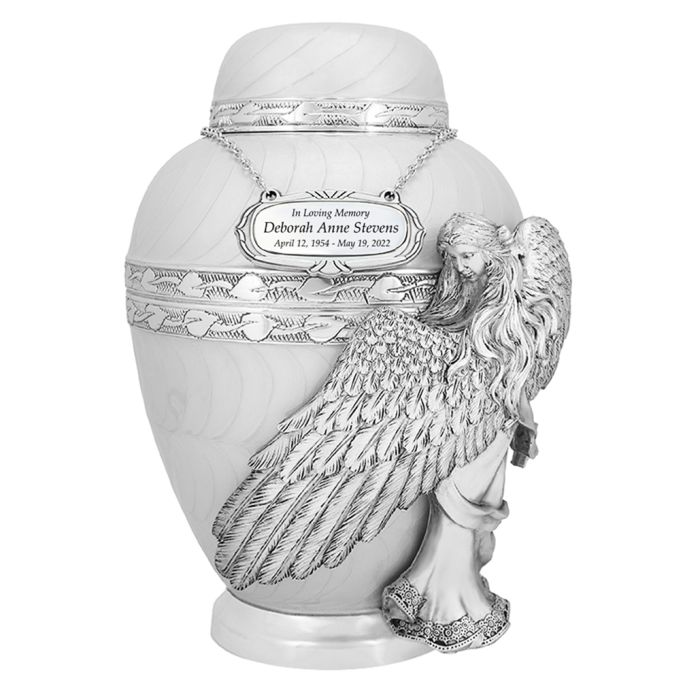 Wings of an Angel White Adult Urn Pro Laser Engraving Burial Vault Option