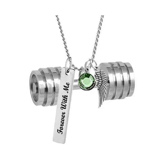 Stainless Steel Dumbbell Cremation Urn Necklace for Women Men Fitness Equipment Pendant Keepsake Memorial Jewelry Hold Ashes of Loved Ones