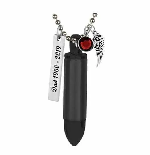 Black Bullet Pendant Cremation Jewelry Memorial Pendant Urn Ball Chain & Funnel 