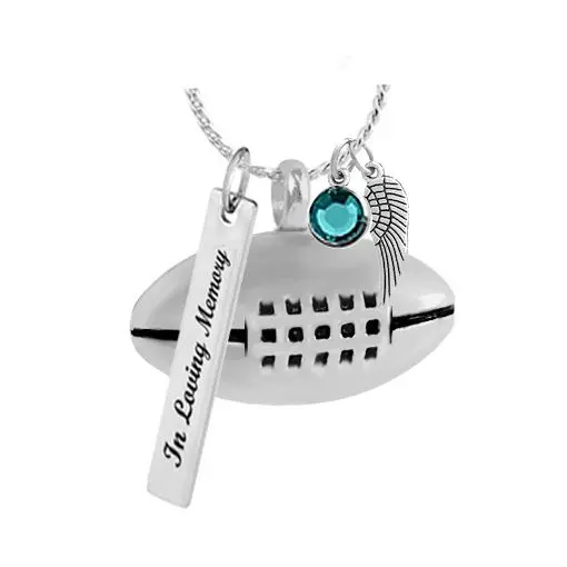 Stainless Steel Football Memorial Urn Charm Ashes Pendant for Chain Necklace