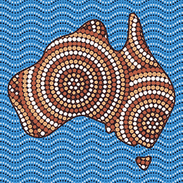 Cartoon map of Australia made by patterns.