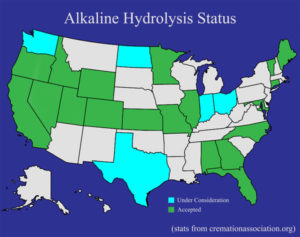 Map of alkaline hydrolysis legality in 2018.
