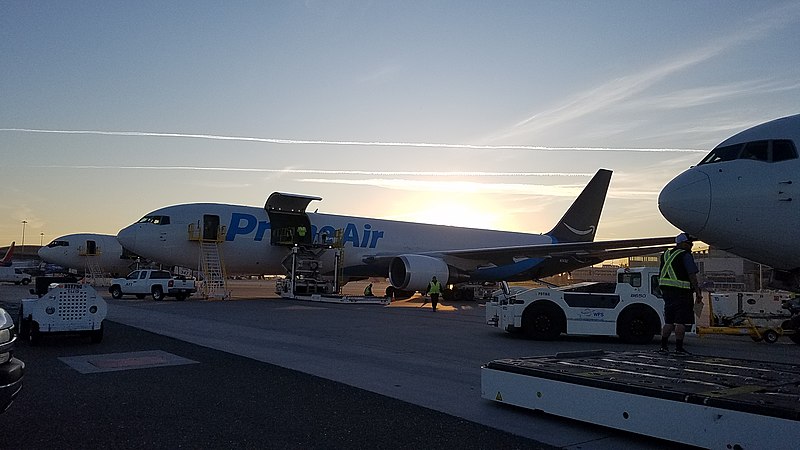Prime Air jet being loaded with cargo.