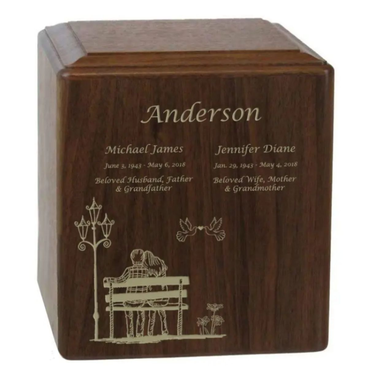 The Precious Memories Companion Urn is a beautifully handmade urn of walnut wood