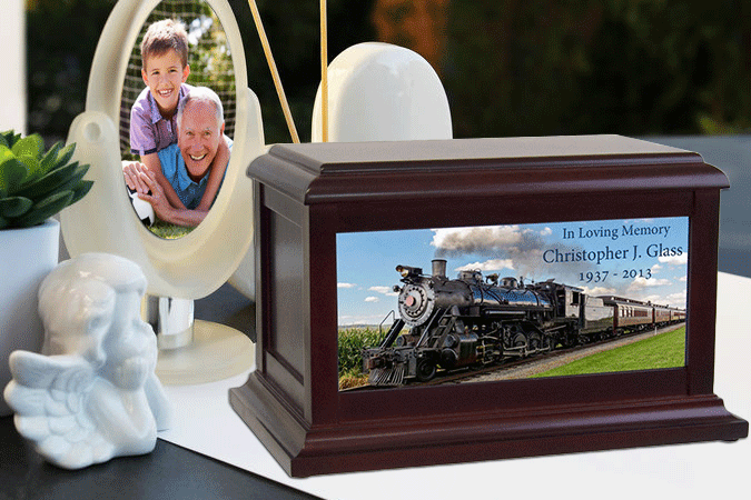 Train urn. Black wooden custom urn - Keep The Memory® Urn.